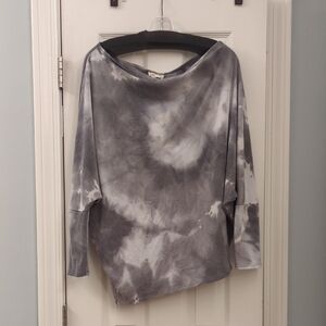 Dress Up Gray Tie-Dye Boat Neck 3/4 Sleeve Off the Shoulder Lightweight …